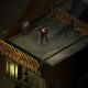 A lone Replika stands inside a shadowy industrial elevator in SIGNALIS.
