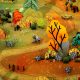 A cloaked witch walks along a winding path through an autumn forest in Wytchwood.