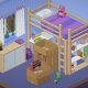 Unpacked belongings fill a cozy bedroom with a loft bed in Unpacking.