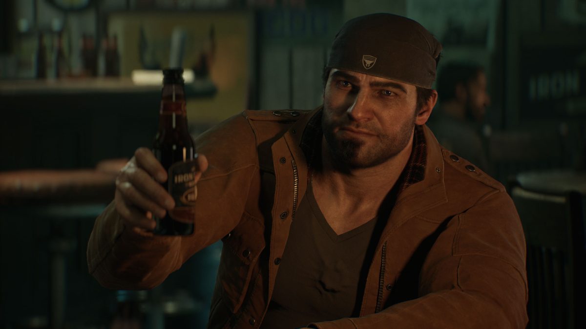 Young Marcus Fenix raises a bottle in a Gears of War: E-Day campaign screenshot.