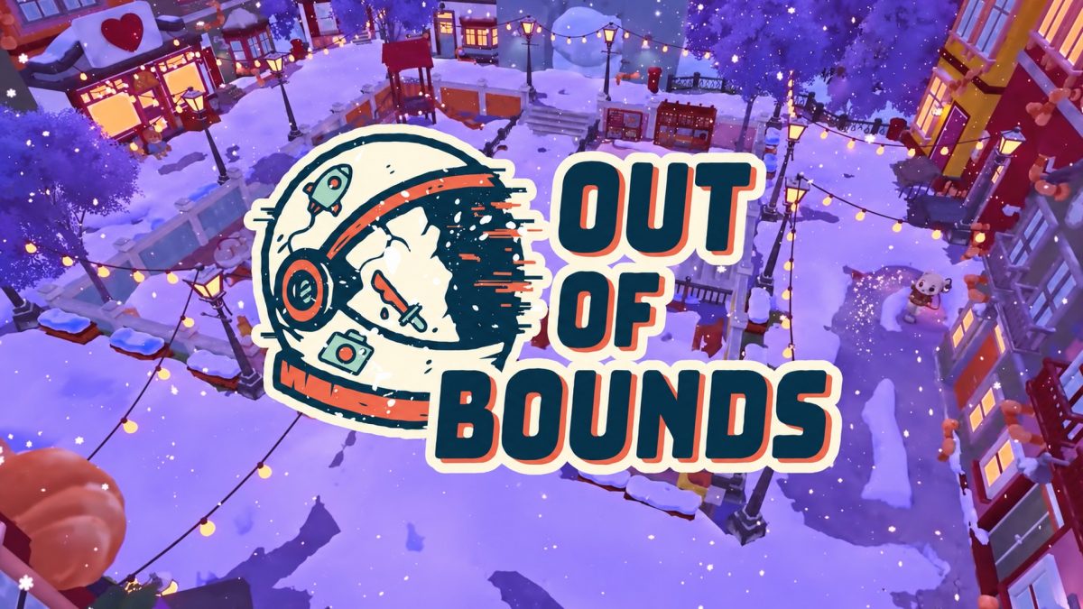 Out of Bounds showcase logo over a snowy village with warm lights