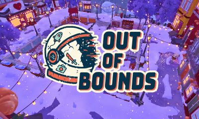 Out of Bounds showcase logo over a snowy village with warm lights