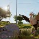 A Secretarybird spreads its wings inside a landscaped aviary in Planet Zoo 2.