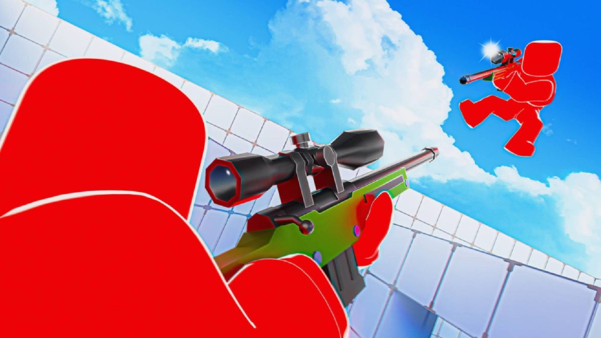 Roblox RIVALS character using a sniper rifle in battle
